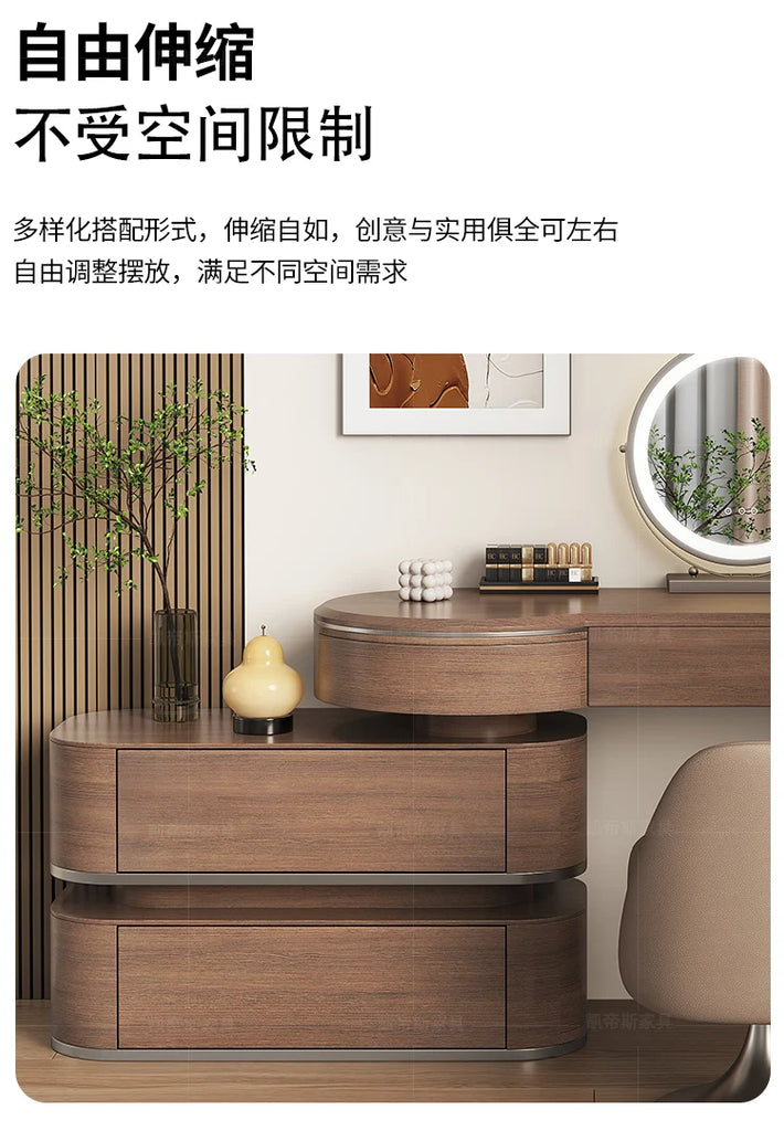 Luxury Modern Bedroom Dressing Table with Mirror, Makeup Stool, and Storage Drawers