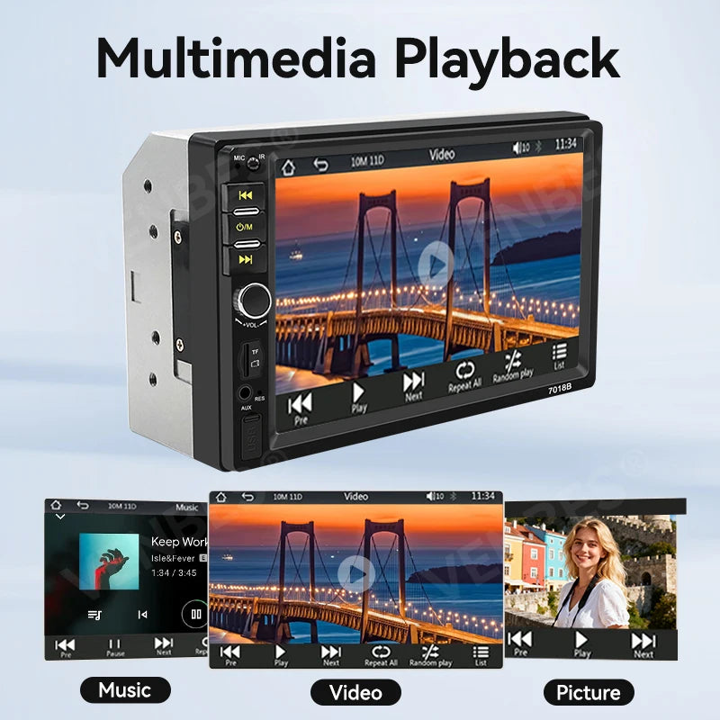 VENBES 7-Inch CarPlay Android Auto 2-DIN Car Stereo with Touchscreen, Bluetooth, USB, FM – Universal Fit