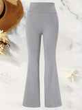 3-Pack or Single Piece Elegant Wide-Waisted Solid Color Summer Flared Pants for Women – Knitted Polyester Blend, Elastic Waist, Mature Style, Ankle-Length thumbnail 3