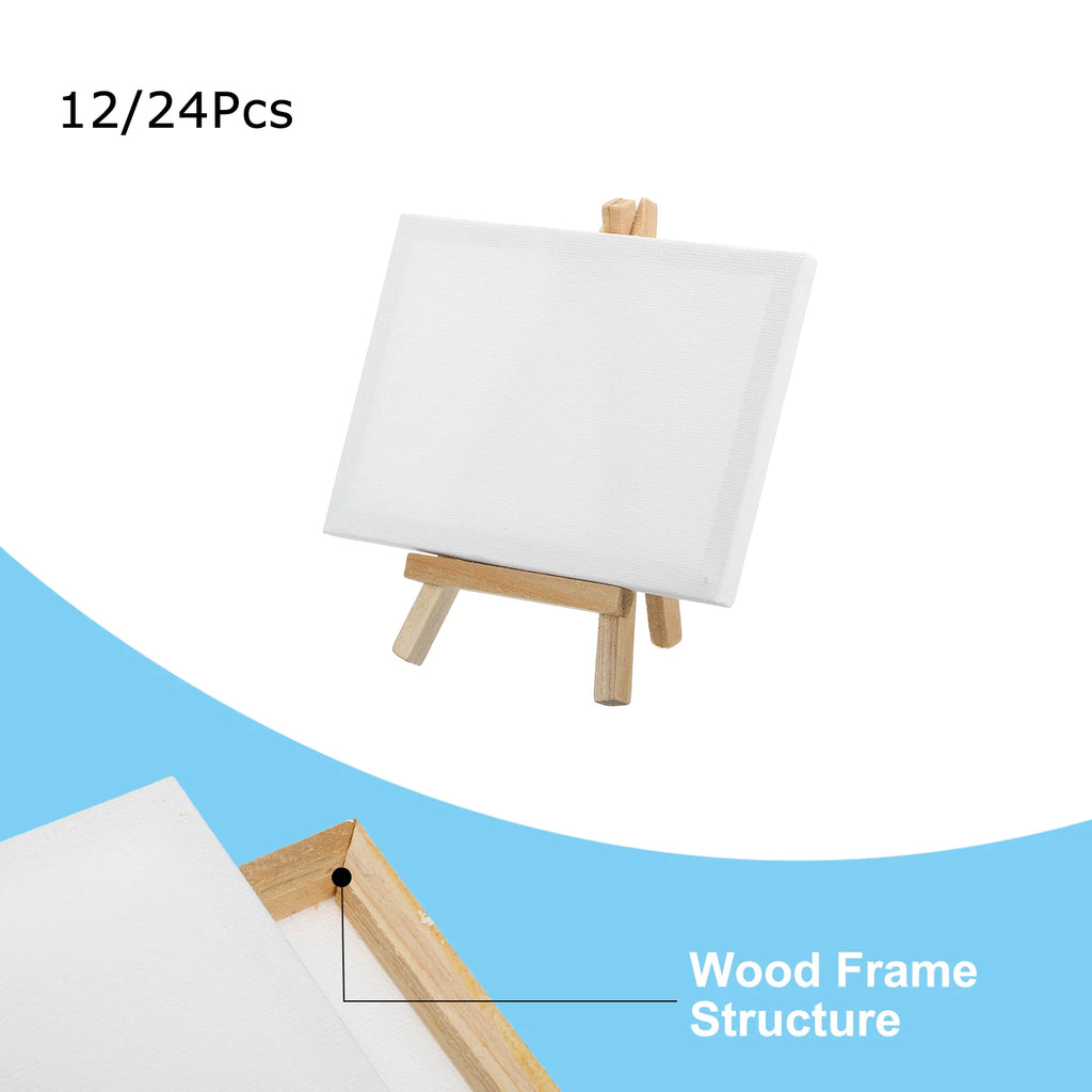 12/24Pcs Mini Canvas Board and Wood Easel Set