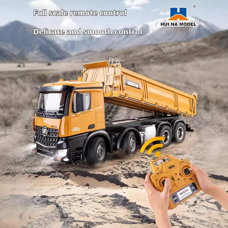 536 12-Channel 1:14 Alloy Remote Control 8-Wheel Heavy-Duty Engineering Dump Truck Toy with Lights
