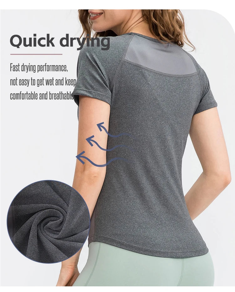 Women’s Breathable Quick-Dry Yoga Top – Short Sleeve Fitness & Workout T-Shirt
