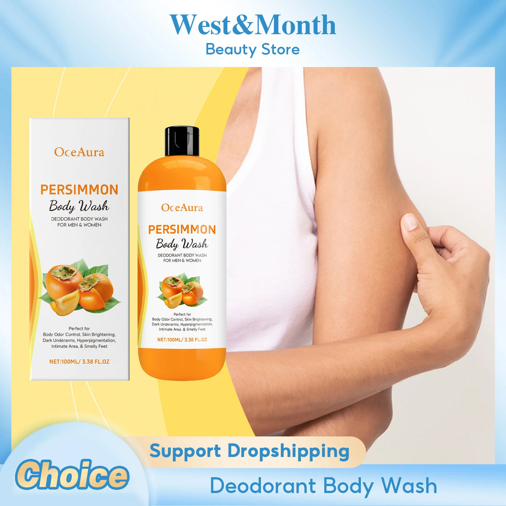 OceAura Persimmon Body Wash 100ml – Deodorizing, Oil Control & Exfoliating Shower Gel