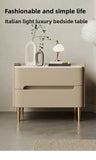Luxury Modern Nightstand with Drawer, Glossy Marble Top, Gold Metal Legs, Faux Leather Bedside Table thumbnail 5