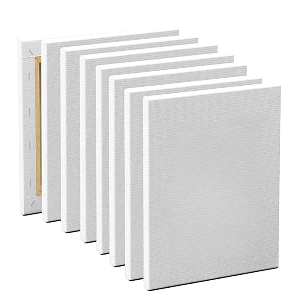 5pcs White Blank Square Artist Canvas Wooden Frame Cotton Boards for Oil, Acrylic & Watercolor Painting