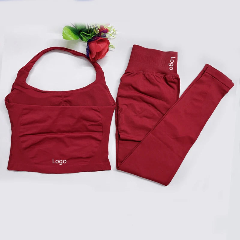 Impact Gym Set – Seamless Halter Top & High-Waist Sports Leggings Yoga Outfit (2-Piece)
