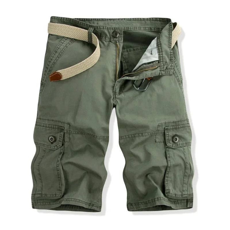 Men’s Vintage Denim Cargo Shorts – Distressed Knee-Length Summer Shorts