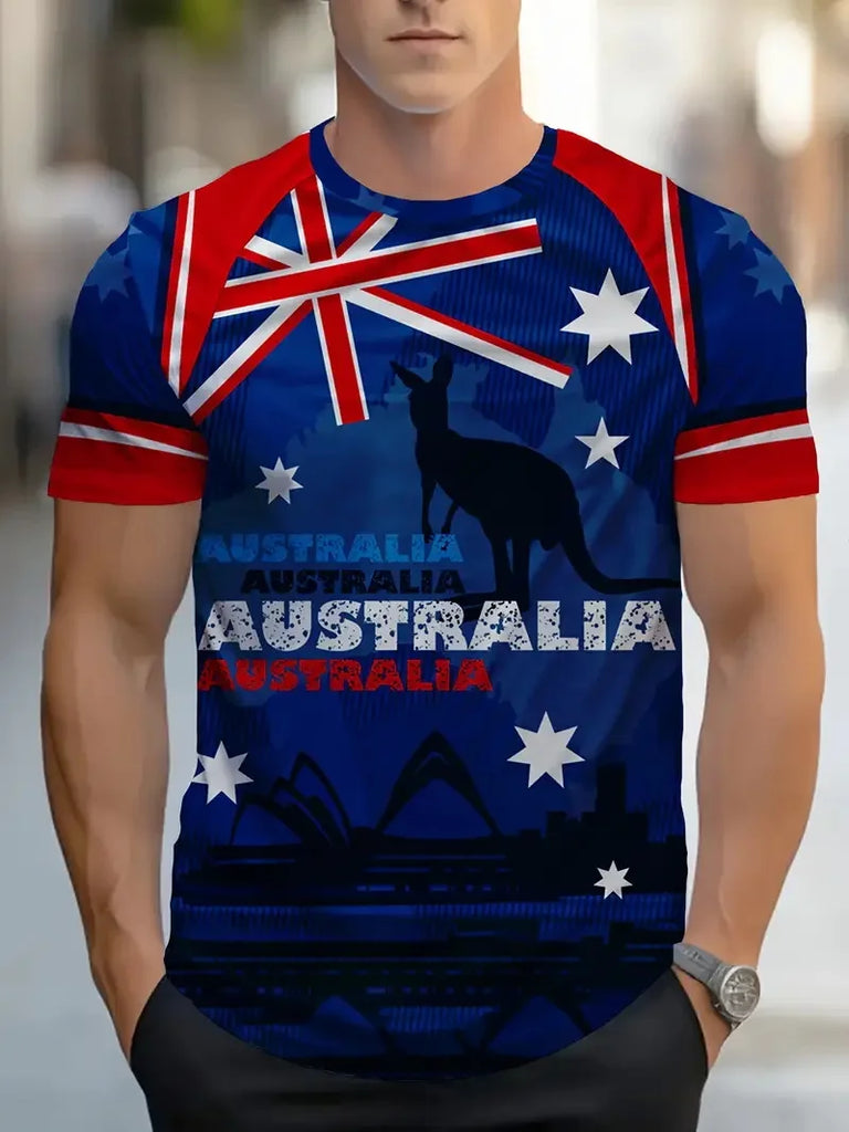 Men’s Australia Flag Graphic T-Shirt – Casual Short Sleeve Crew Neck Tee