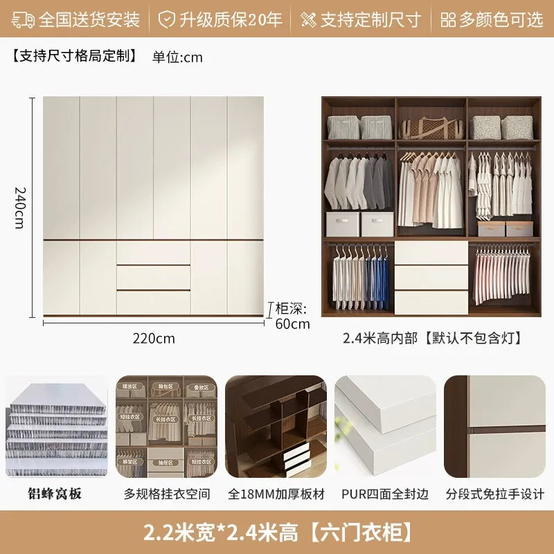 Luxury Nordic Modern Metal Wardrobe with Storage Drawers – Adult Bedroom Closet Furniture