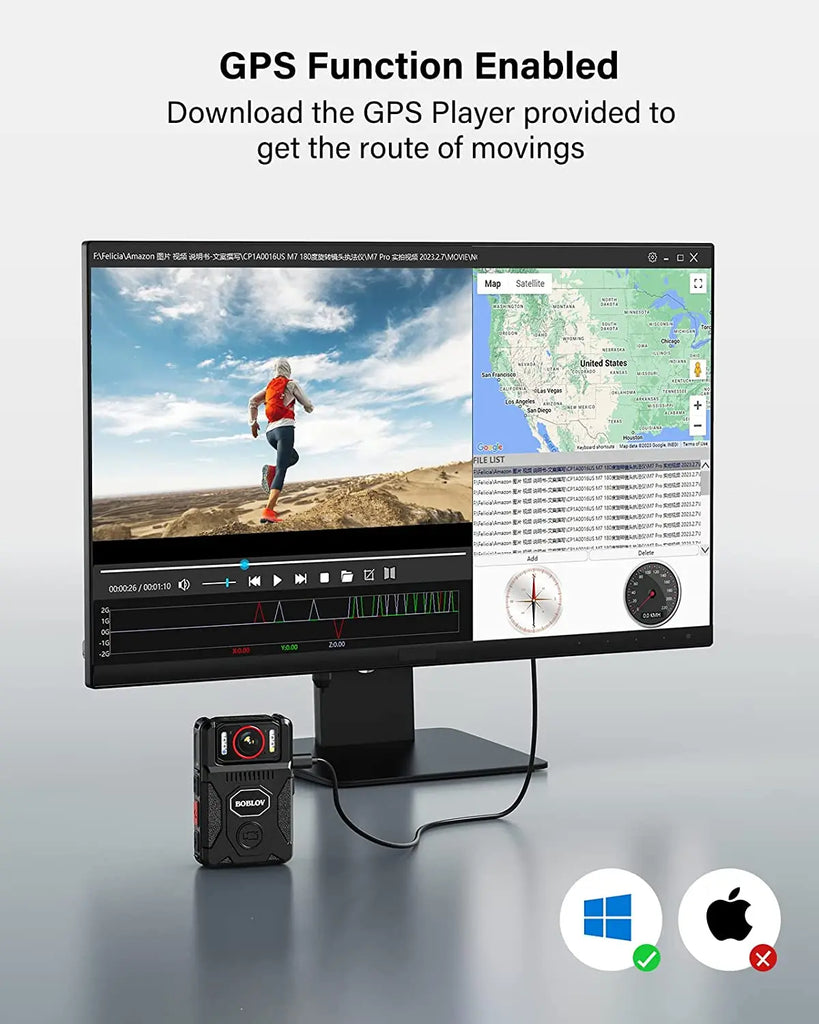 BOBLOV M7 Pro 4K GPS Body Mounted Camera 128GB, 180° Rotating Lens, 4000mAh Battery, 15-Hour Recording Bodycam