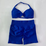 Women’s 2-Piece Seamless Gym Set – Strappy Yoga Bra & High-Waist Scrunch Shorts Workout Suit thumbnail 54