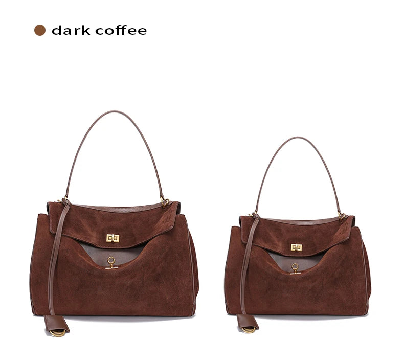Women’s Genuine Suede Leather Large Capacity Shoulder Tote Bag Luxury Casual Handbag