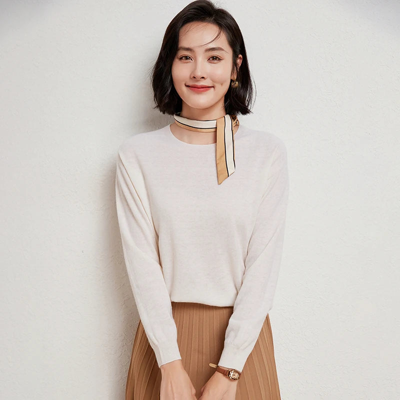 WinvyNee Women's 100% Wool Ribbed Crew Neck Sweater – Slim Fit Winter Knit Pullover
