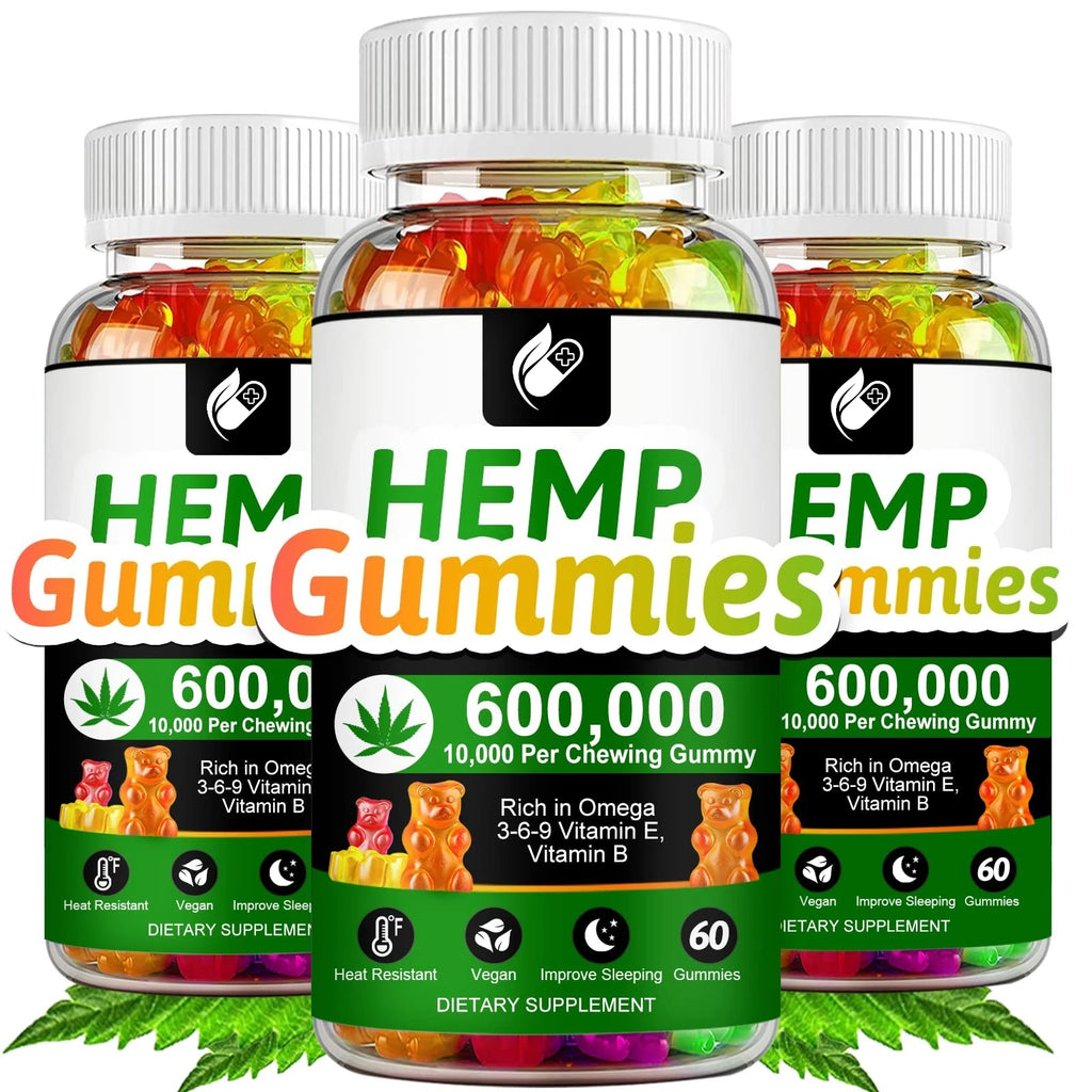 Contains Omega 3-6-9 Vitamin B, E Gummies - Stress Relief, Sleep, Mood, Skin, Nails, Focus, Joint Support, Non-GMO Supplement