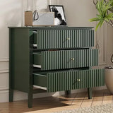 Green Fluted 3 Drawer Modern Dresser Nightstand – 32 Inch Wide Wood Chest of Drawers thumbnail 15
