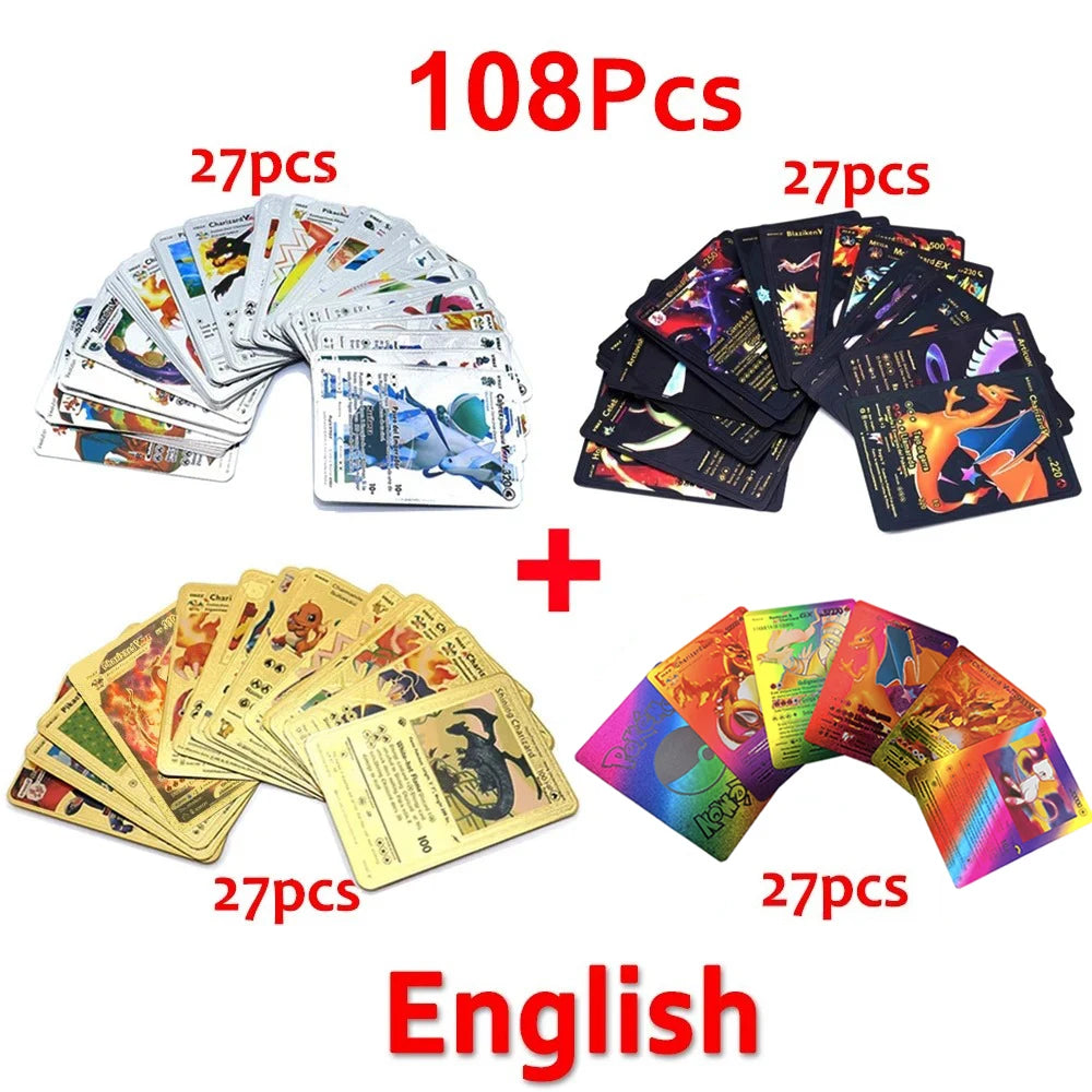 Pokemon VMAX & GX Gold Foil Flash Cards – Pikachu, Charizard, Multilingual Game Battle Collection