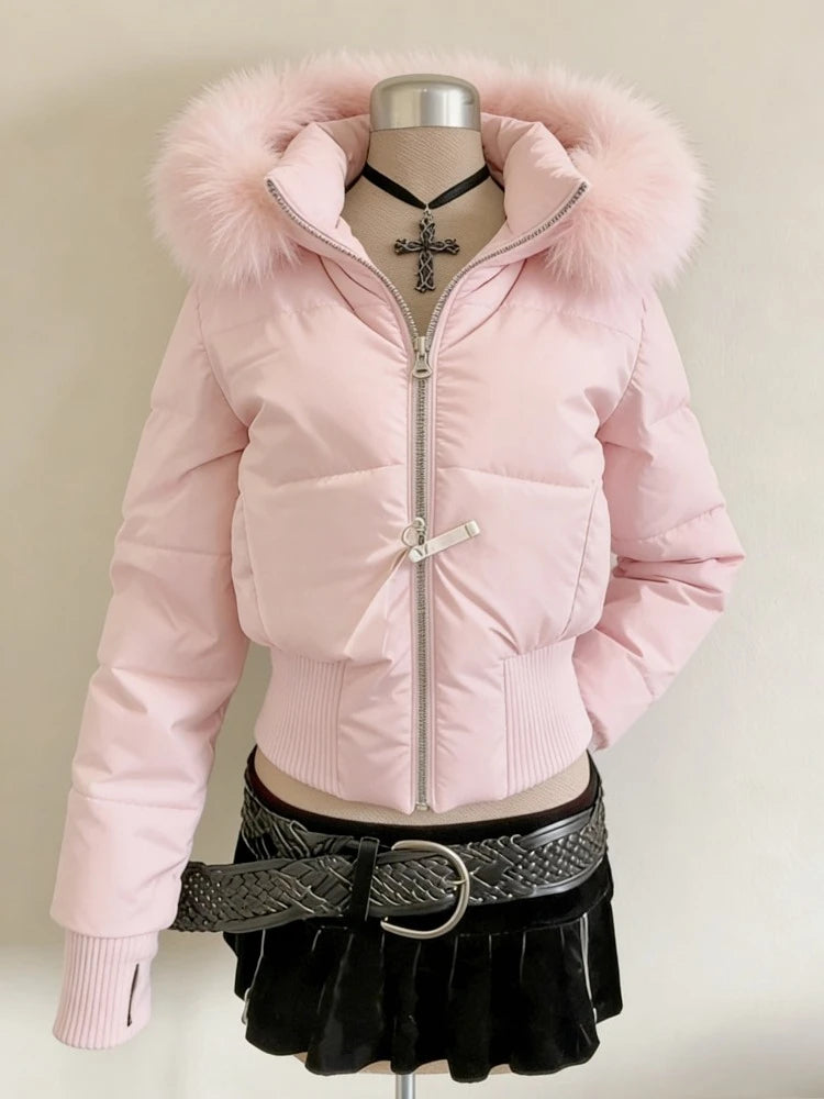Spring Retro Faux Fur Coat for Women – Vintage 2000s Harajuku Gothic Punk Jean Parka