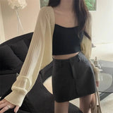 Lantern Sleeve Ice Silk Knitted Cardigan for Women – Summer Thin Loose Fit Outerwear with Slip Dress Sun Protection thumbnail 18