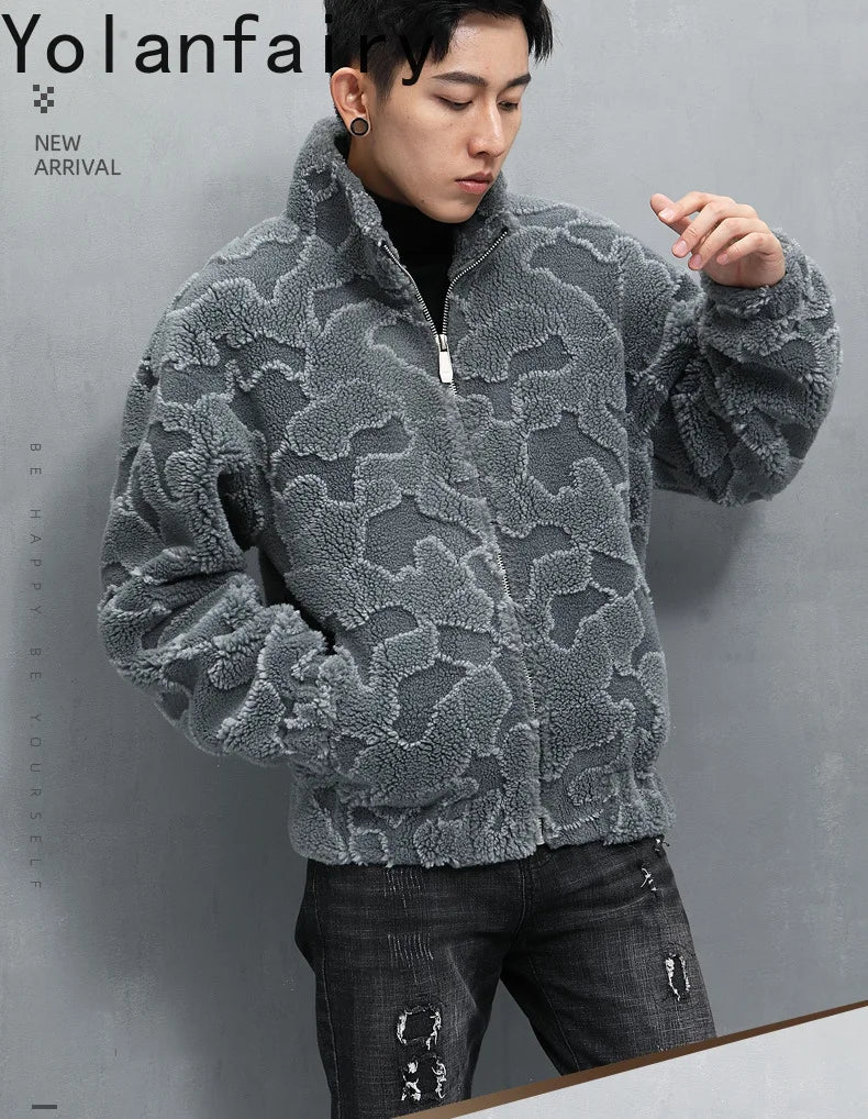 Nature Wool Men’s Real Fur Shearling Coat – Winter Leather Jacket, Loose Fit, Short Style