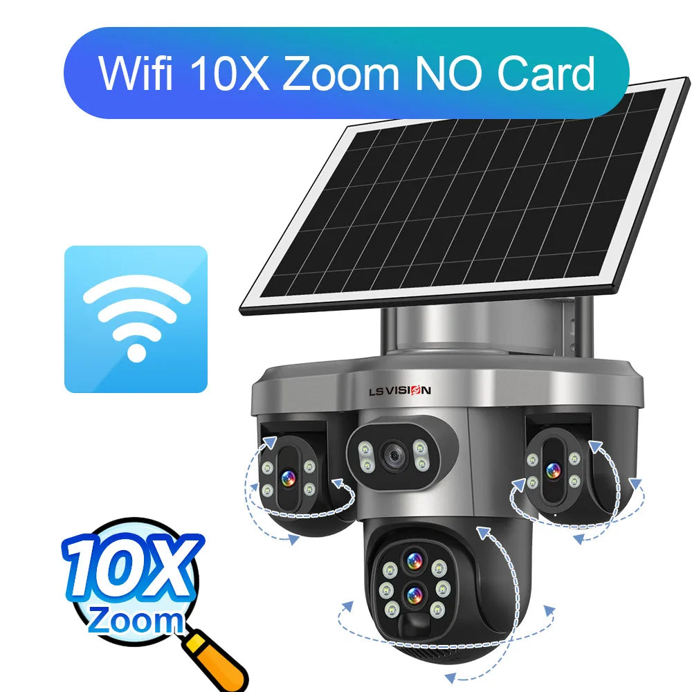 LS VISION 20MP 4-Lens Three Screen 4G/WiFi Solar Security Camera with 10X Optical Zoom and Auto Tracking