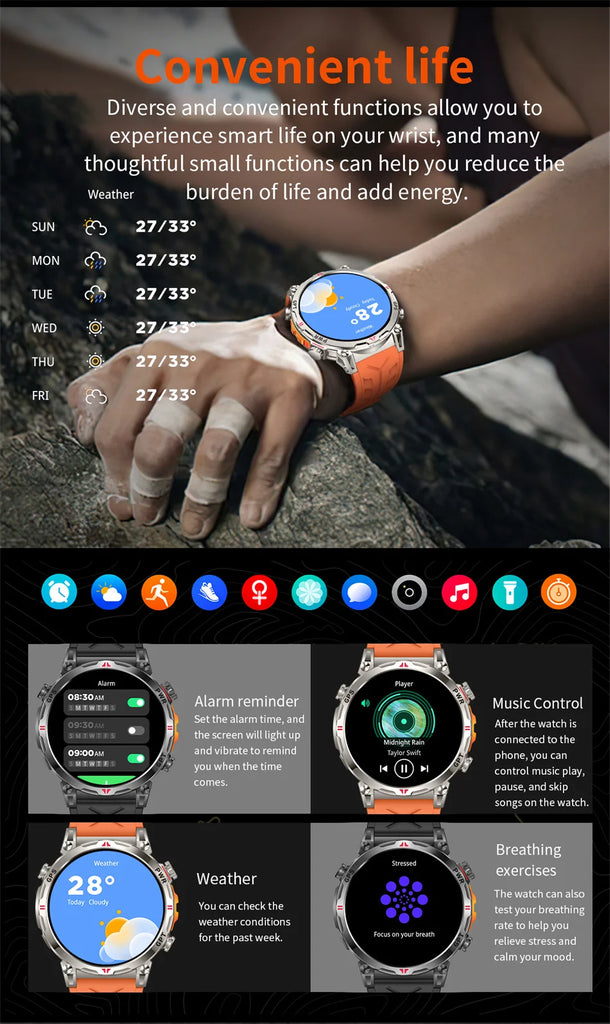 Outdoor Sports Smartwatch for Men – GPS, 1.56-inch AMOLED, 5ATM Waterproof, 650mAh Battery, Compass & HD Call
