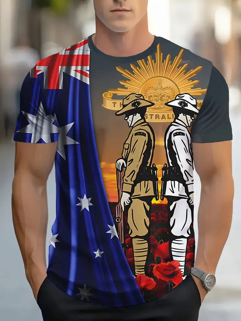 Men’s Australia Flag Graphic T-Shirt – Casual Short Sleeve Crew Neck Tee
