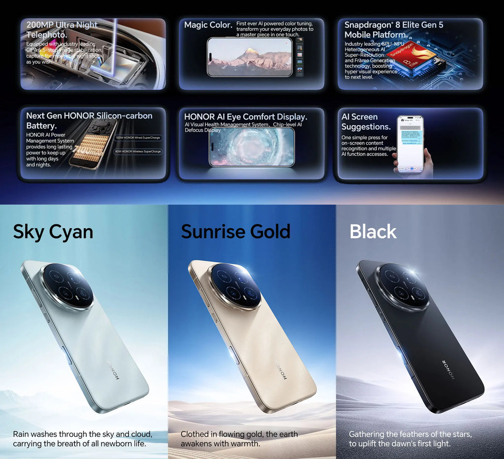 Global Version HONOR Magic8 Pro 6.71'' 120Hz OLED, Snapdragon 8 Elite Gen 5, 7100mAh Battery, 100W SuperCharge Smartphone