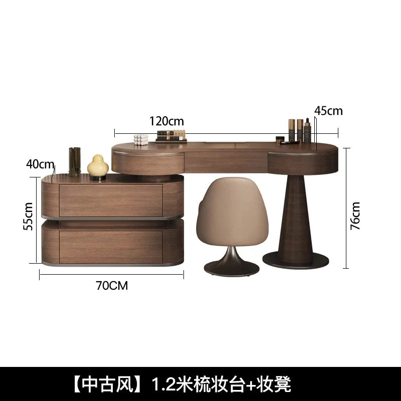 Luxury Modern Bedroom Dressing Table with Mirror, Makeup Stool, and Storage Drawers