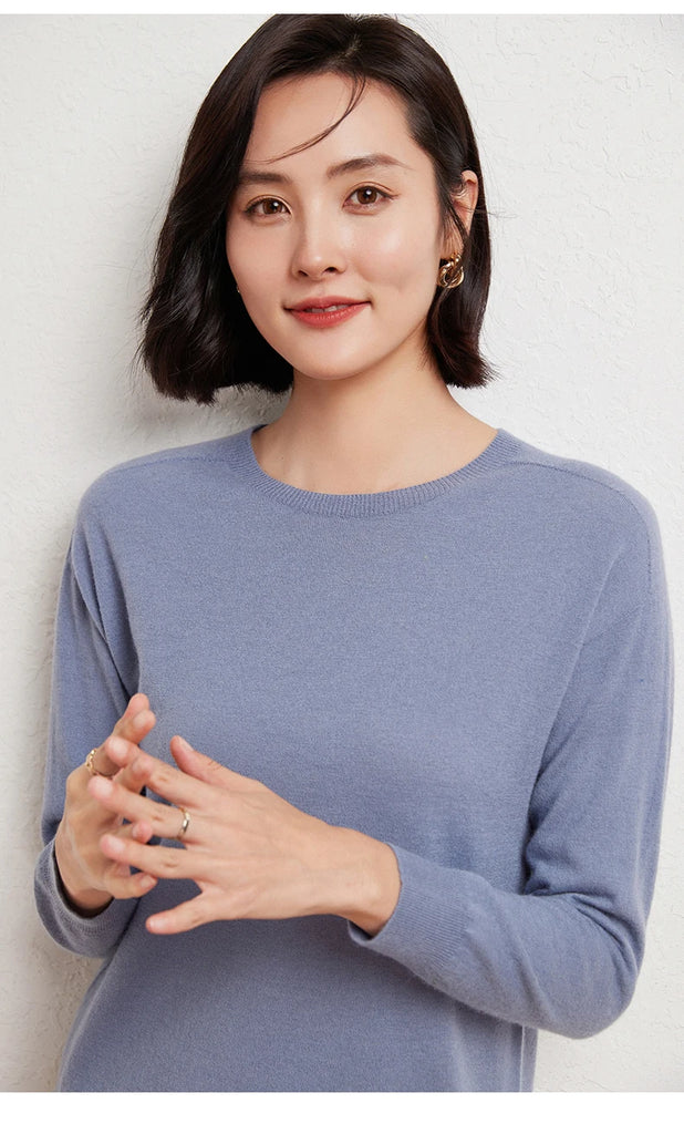 WinvyNee Women's 100% Wool Ribbed Crew Neck Sweater – Slim Fit Winter Knit Pullover