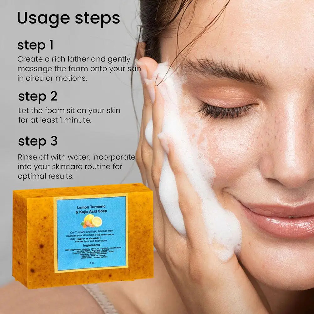 Organic Lemon Turmeric Kojic Acid Soap 100g – Brightening Facial Cleanser for Dark Spots