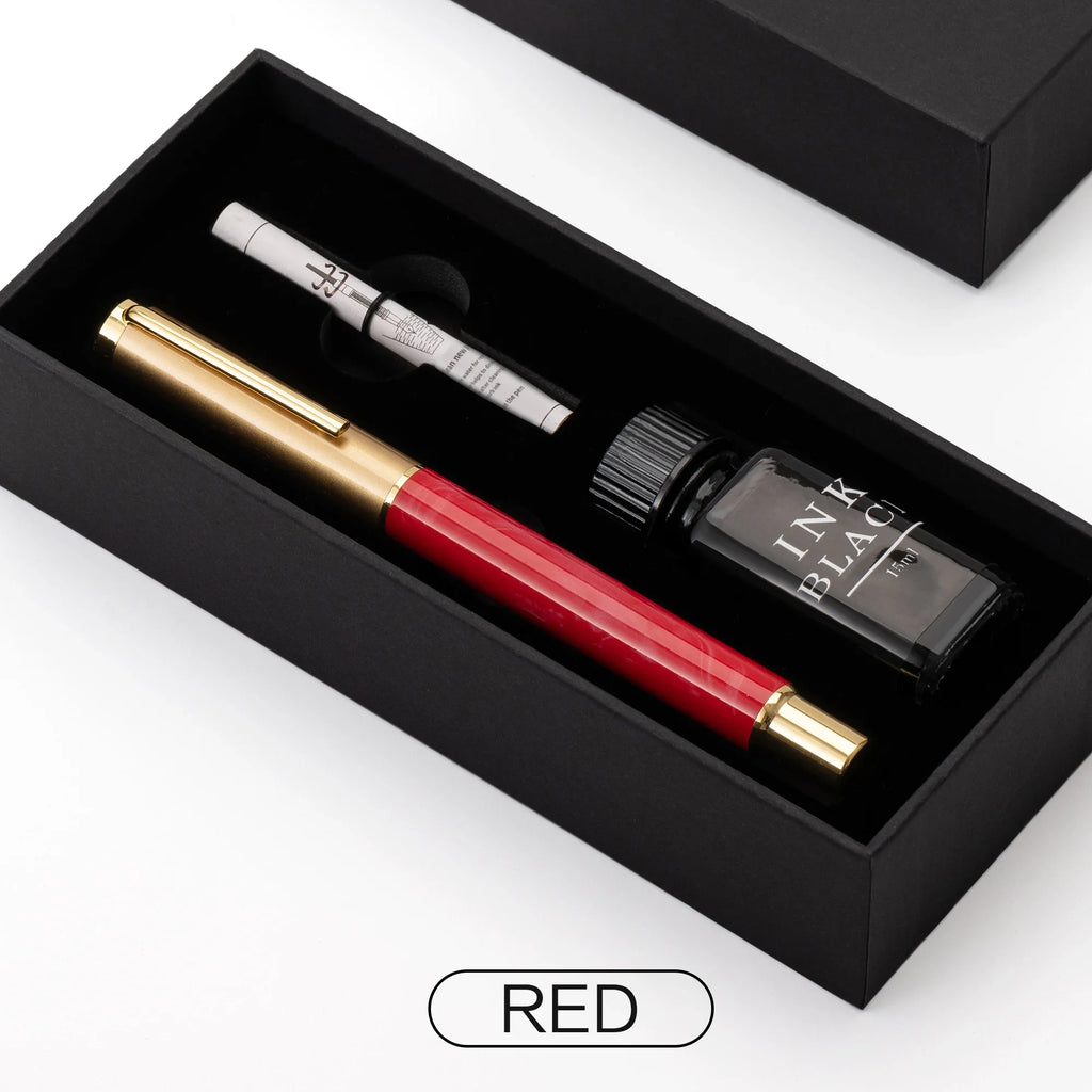 Exquisite Resin Fountain Pen Set 0.5mm Medium Nib with 15ml Ink Gift Box – Luxury Metal Calligraphy & Office Writing Pen