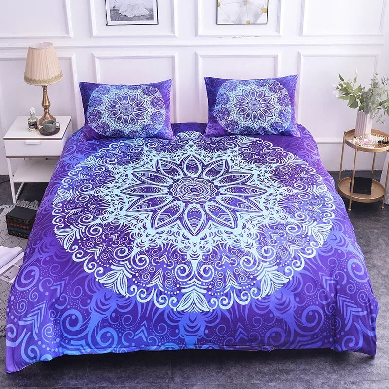 Mandala Lotus Flower Duvet Cover Set King Size Blue Purple Pink Bohemian 3D Print Bedding