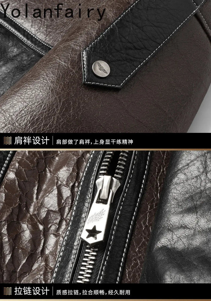 Men’s Natural Sheepskin Leather Jacket with Real Fur Hood – Winter Wool Lined Fur Coat