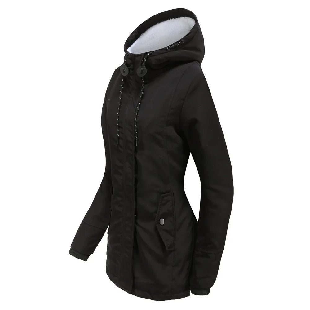 Women's Warm Hooded Parka – Thick Plush Mid-Length Winter Coat (S–5XL)