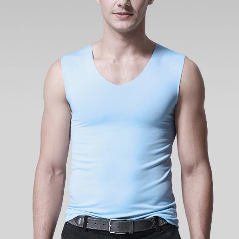 Men’s Seamless Ice Silk Tank Top Sleeveless Vest – Breathable Sport & Casual Undershirt for Gym and Summer Wear
