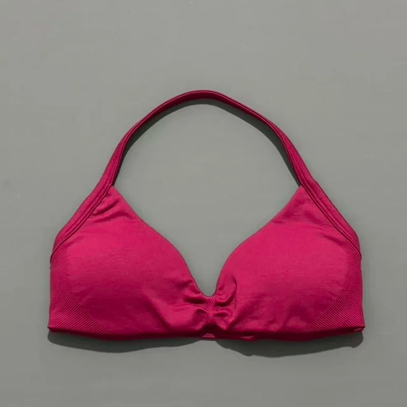 Strappy Backless Sports Bra for Women – Push-Up Yoga & Gym Top with Removable Cups