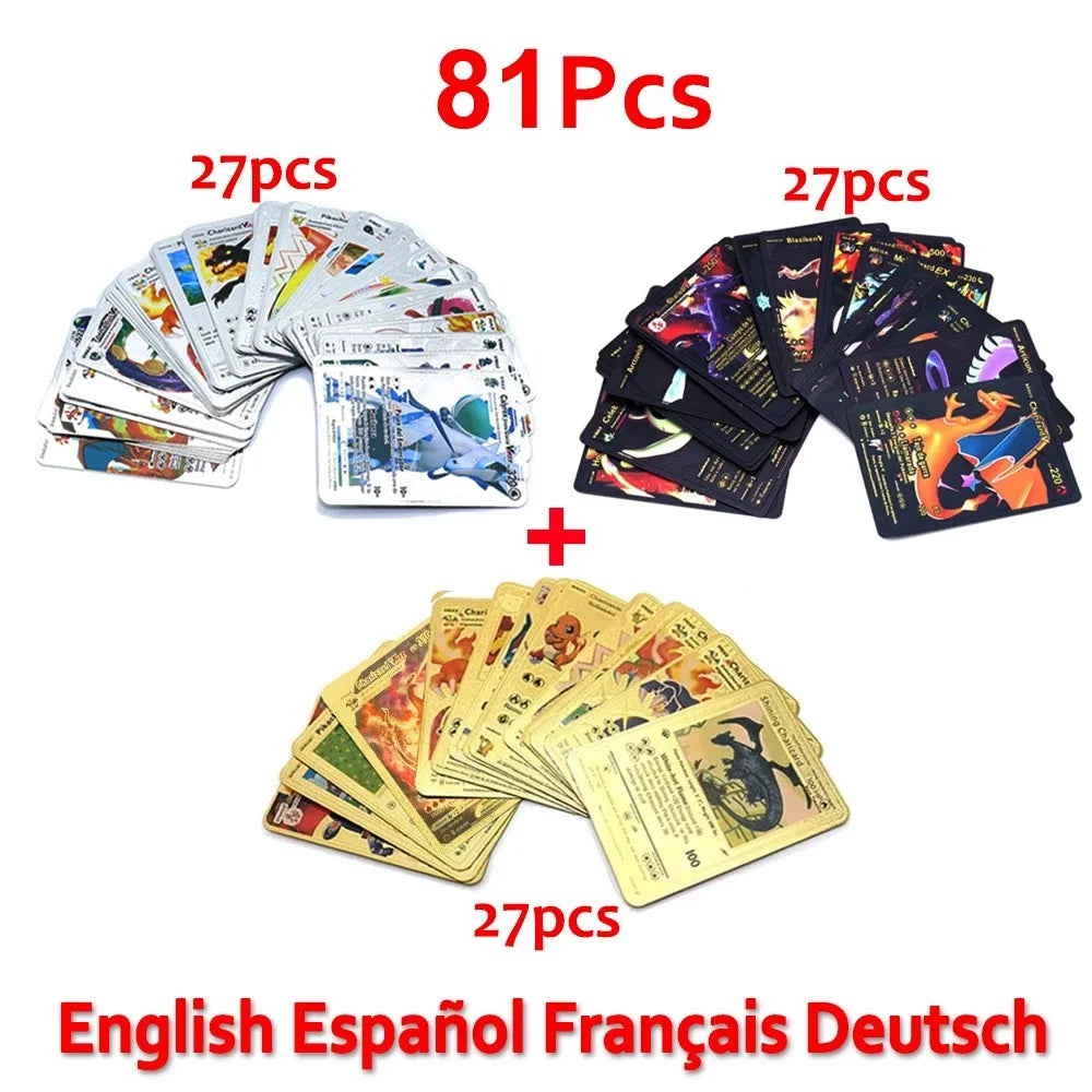Pokemon VMAX & GX Gold Foil Flash Cards – Pikachu, Charizard, Multilingual Game Battle Collection