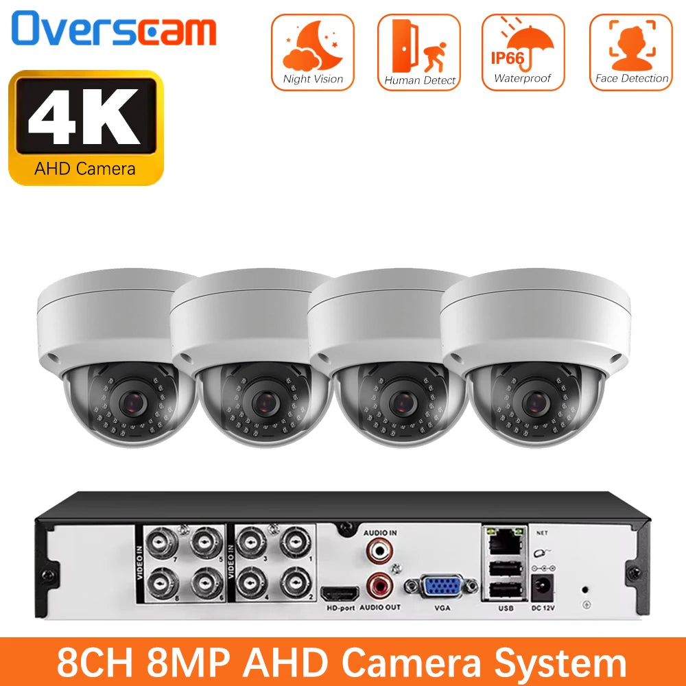 8CH 4K AHD DVR CCTV System with 8MP Dome Cameras – IR Night Vision, Face & Motion Detection