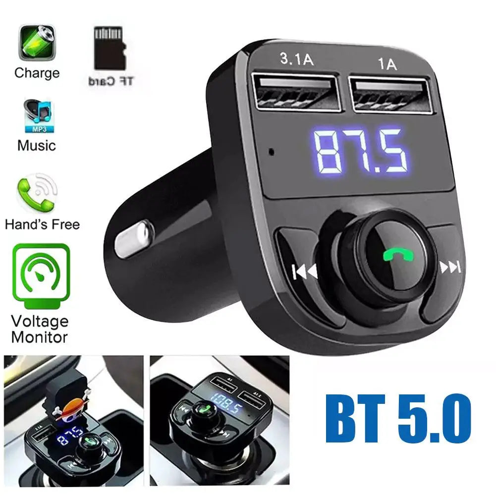 Multi functional Dual USB Car Charger with Bluetooth 5.0 FM Transmitter and Hands-Free Callingree Calling Radio Receiver