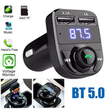 Multi functional Dual USB Car Charger with Bluetooth 5.0 FM Transmitter and Hands-Free Callingree Calling Radio Receiver thumbnail 1