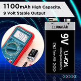 MATOV 9V 1100mAh USB Rechargeable Li-ion Battery – Type-C Charging | Long-Lasting Power for RC, Multimeters, Alarms & More thumbnail 8
