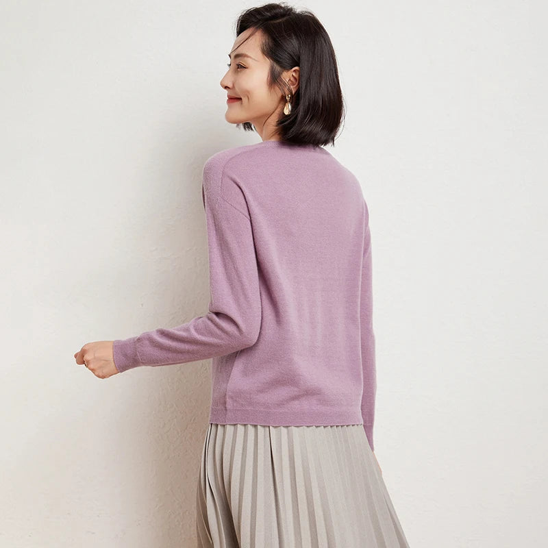WinvyNee Women's 100% Wool Ribbed Crew Neck Sweater – Slim Fit Winter Knit Pullover