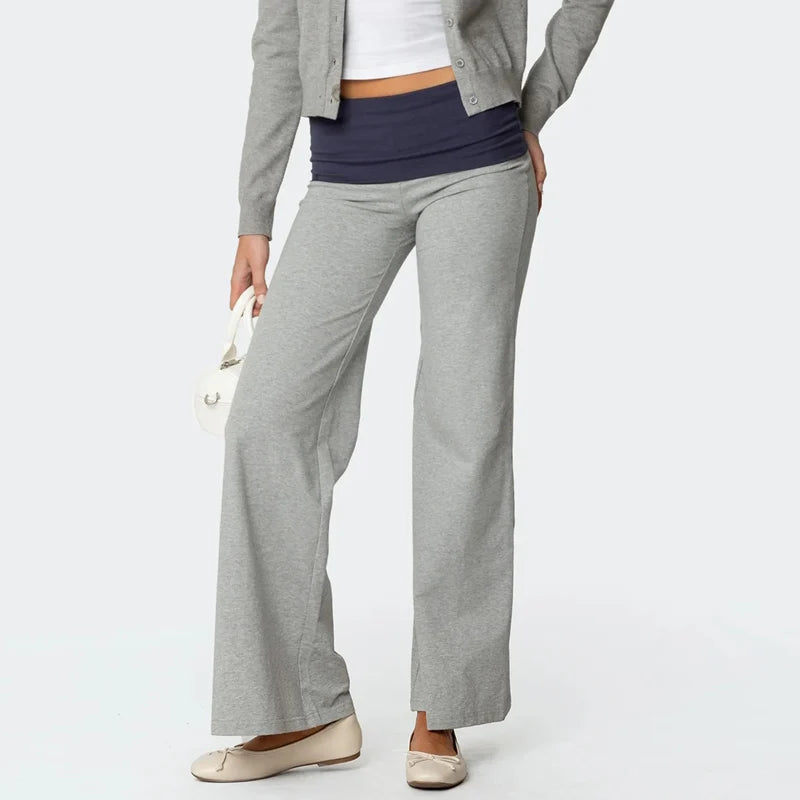Casual Wide Leg Sweatpants for Women – Fold Over Low Rise Flare Yoga & Lounge Pants