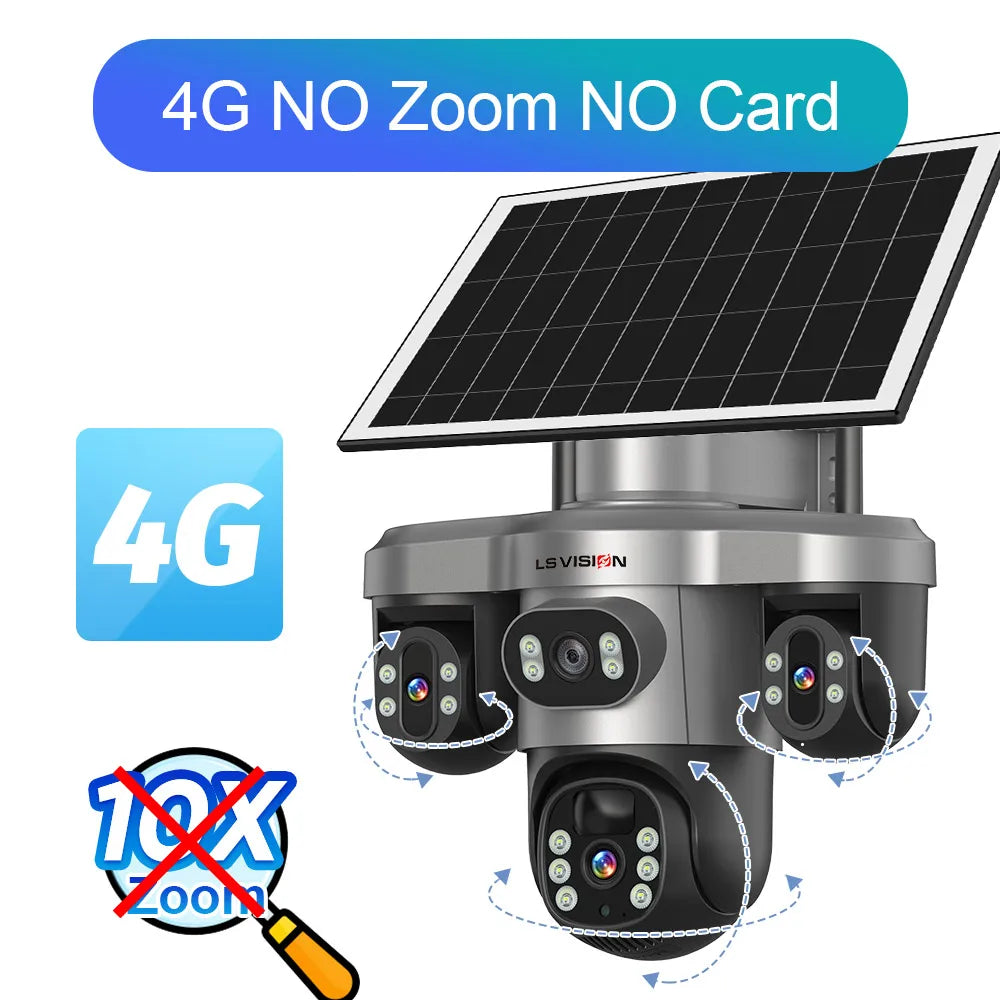 LS VISION 20MP 4-Lens Three Screen 4G/WiFi Solar Security Camera with 10X Optical Zoom and Auto Tracking