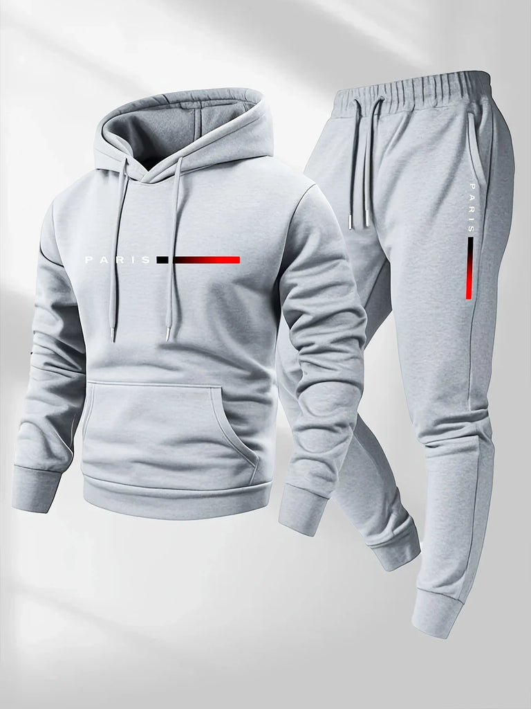 Men’s Hooded Sportswear Set – Letter Print Hoodie & Drawstring Pants Autumn Winter