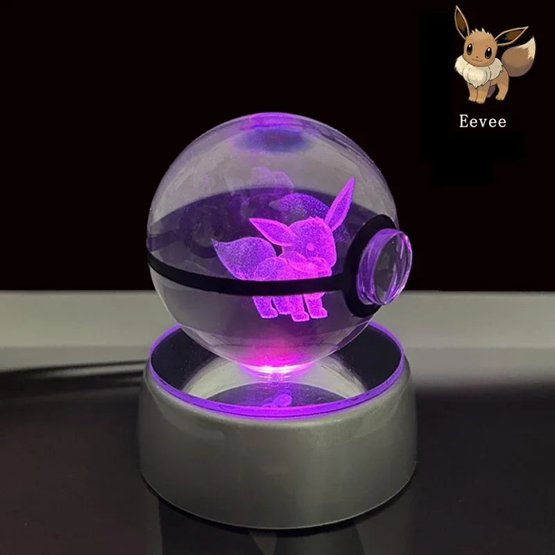 Pokemon 5cm Crystal Ball 3D LED Night Light – Pikachu, Charizard, Gengar & Eevee Gift Model