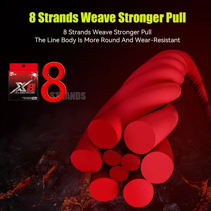 LEYDUN 8-Strand Braided Red Fishing Line 150m – Strong, Smooth, and Fade-Resistant Multifilament PE Line