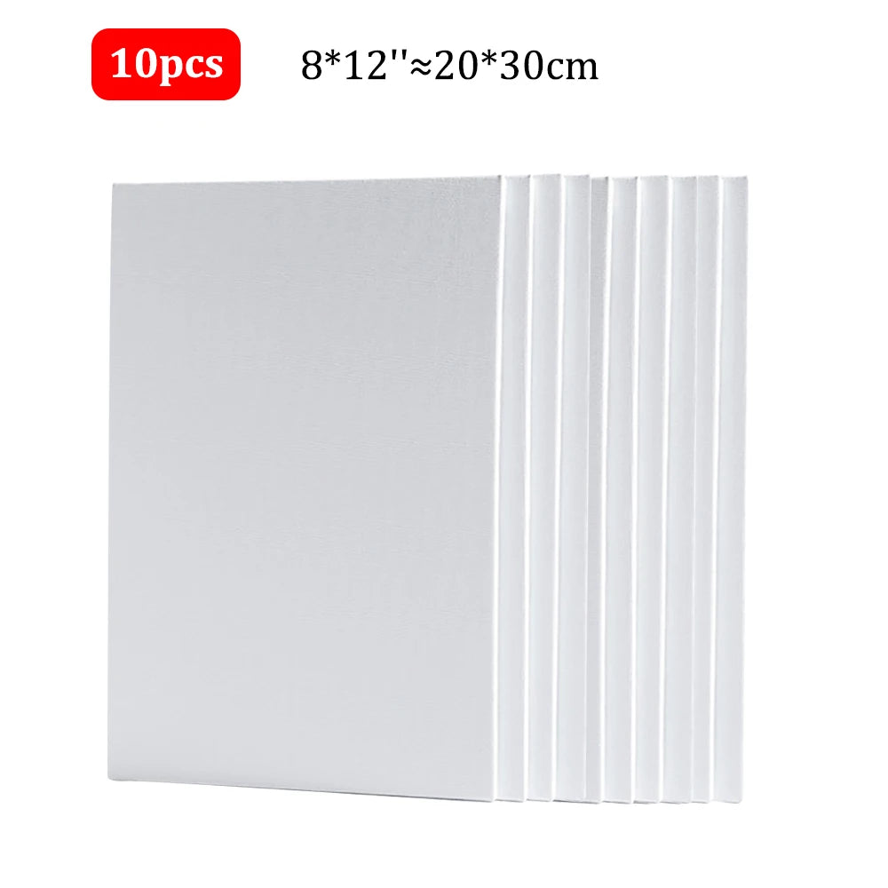 10 Pcs Cotton Canvas Board Set Primed White Painting Panels for Oil, Acrylic, Watercolor & Gouache HB-17