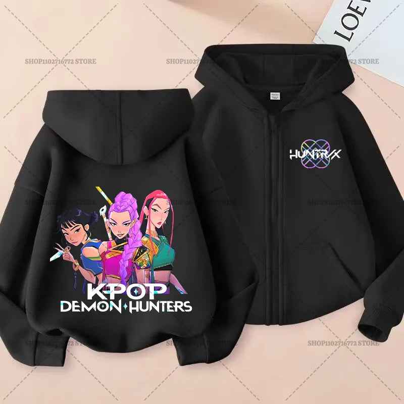 Movie Kpop Demon Hunters Zipper Hoodie for Kids – Unisex Sweatshirt for Girls & Boys