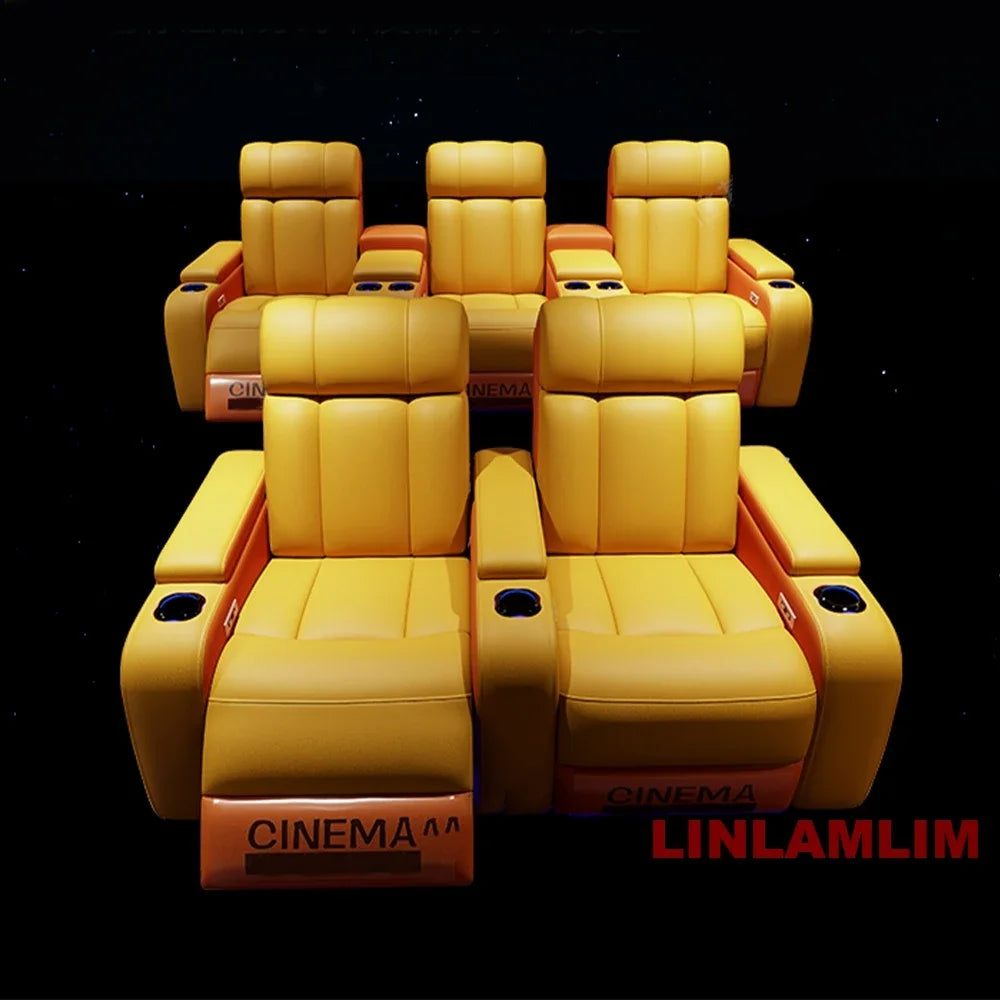 MINGDIBAO Luxury Electric Recliner Cinema Chair with LED Lighting & Cup Holder – Genuine Leather Home Theater Seating